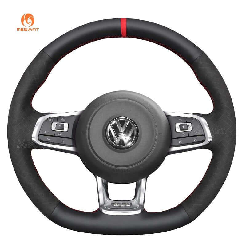 MEWANT Steering Wheel Cover for Volkswagen VW Golf GTI 7 Golf R Jetta GLI 2015 - 2021 - Alcantara, Leather, Carbon Fiber, Easy Install, Non - Slip, Best Steering Wheel Cover