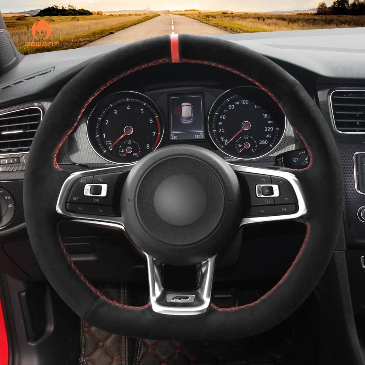 MEWANT Steering Wheel Cover for Volkswagen VW Golf GTI 7 Golf R Jetta GLI 2015 - 2021 - Alcantara, Leather, Carbon Fiber, Easy Install, Non - Slip, Best Steering Wheel Cover