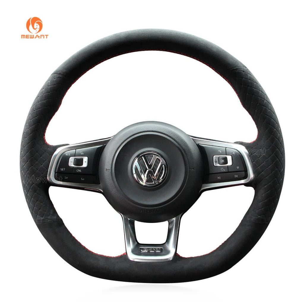 MEWANT Steering Wheel Cover for Volkswagen VW Golf GTI 7 Golf R Jetta GLI 2015 - 2021 - Alcantara, Leather, Carbon Fiber, Easy Install, Non - Slip, Best Steering Wheel Cover