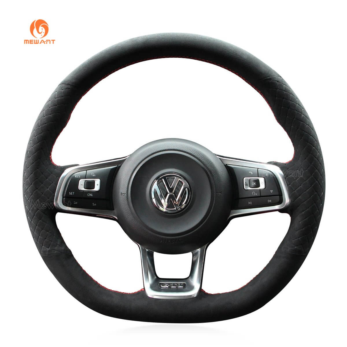 MEWANT Steering Wheel Cover for Volkswagen VW Golf GTI 7 Golf R Jetta GLI 2015 - 2021 - Alcantara, Leather, Carbon Fiber, Easy Install, Non - Slip, Best Steering Wheel Cover