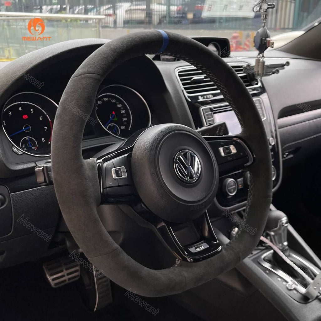 MEWANT Steering Wheel Cover for Volkswagen VW Golf GTI 7 Golf R Jetta GLI 2015 - 2021 - Alcantara, Leather, Carbon Fiber, Easy Install, Non - Slip, Best Steering Wheel Cover