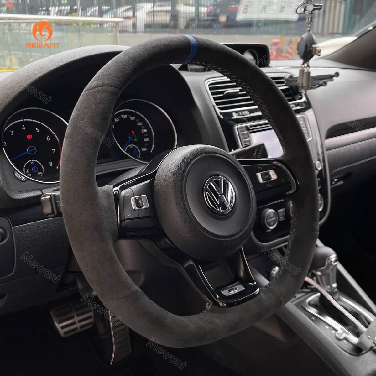 MEWANT Steering Wheel Cover for Volkswagen VW Golf GTI 7 Golf R Jetta GLI 2015 - 2021 - Alcantara, Leather, Carbon Fiber, Easy Install, Non - Slip, Best Steering Wheel Cover