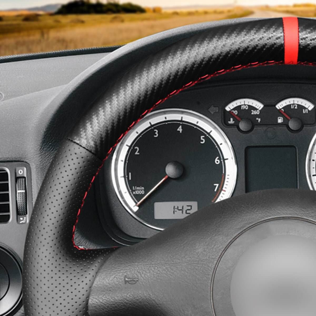 MEWANT Steering Wheel Cover for Volkswagen VW / Seat / Skoda Golf 4 Passat B5 Polo Bora Sharan Leon MK1 Fabia 1 6Y 1997 - 2004 - Alcantara, Leather, Carbon Fiber, Easy Install, Non - Slip, Best Steering Wheel Cover