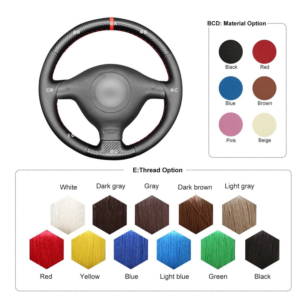 MEWANT Steering Wheel Cover for Volkswagen VW / Seat / Skoda Golf 4 Passat B5 Polo Bora Sharan Leon MK1 Fabia 1 6Y 1997 - 2004 - Alcantara, Leather, Carbon Fiber, Easy Install, Non - Slip, Best Steering Wheel Cover