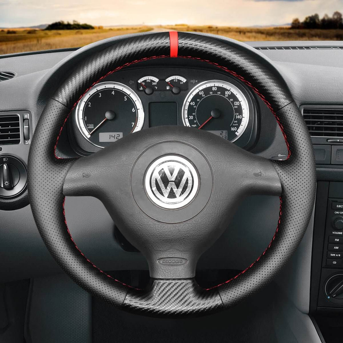 MEWANT Steering Wheel Cover for Volkswagen VW / Seat / Skoda Golf 4 Passat B5 Polo Bora Sharan Leon MK1 Fabia 1 6Y 1997-2004