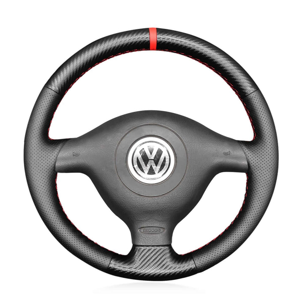 MEWANT Steering Wheel Cover for Volkswagen VW / Seat / Skoda Golf 4 Passat B5 Polo Bora Sharan Leon MK1 Fabia 1 6Y 1997 - 2004 - Alcantara, Leather, Carbon Fiber, Easy Install, Non - Slip, Best Steering Wheel Cover