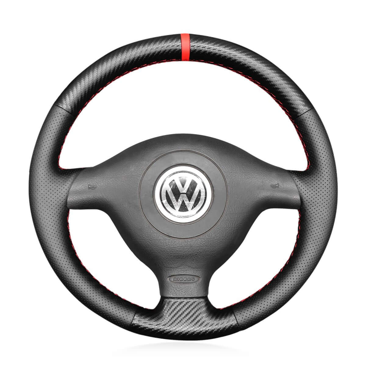 MEWANT Steering Wheel Cover for Volkswagen VW / Seat / Skoda Golf 4 Passat B5 Polo Bora Sharan Leon MK1 Fabia 1 6Y 1997 - 2004 - Alcantara, Leather, Carbon Fiber, Easy Install, Non - Slip, Best Steering Wheel Cover