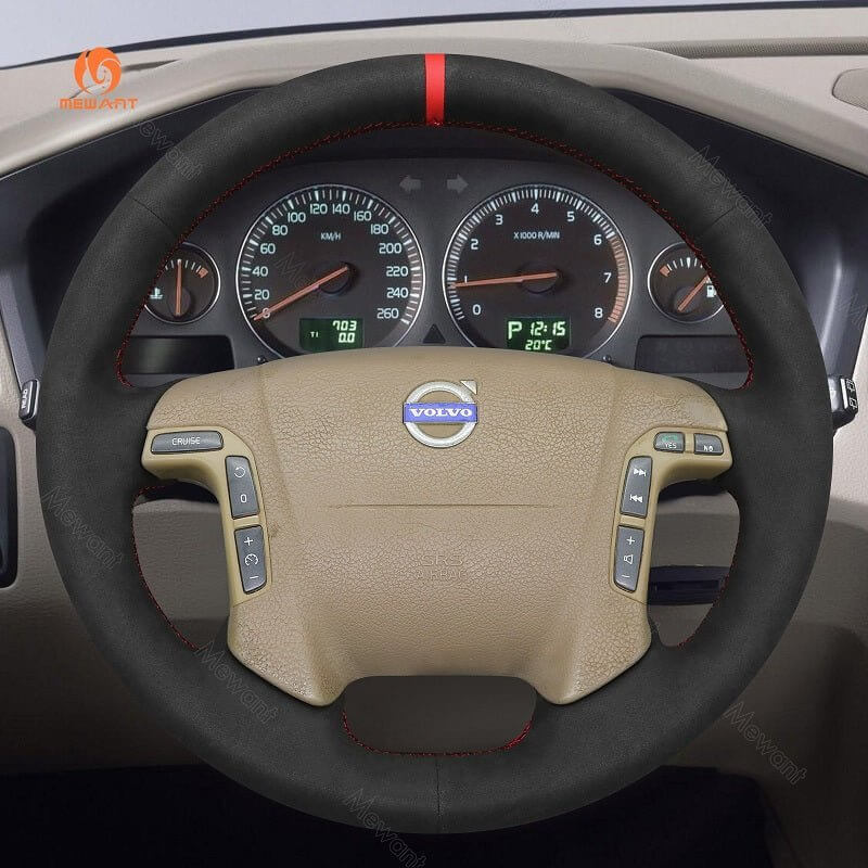 MEWANT Steering Wheel Cover for Volvo S60 S80 V70 XC70 2001 - 2007 - Alcantara, Leather, Carbon Fiber, Easy Install, Non - Slip, Best Steering Wheel Cover