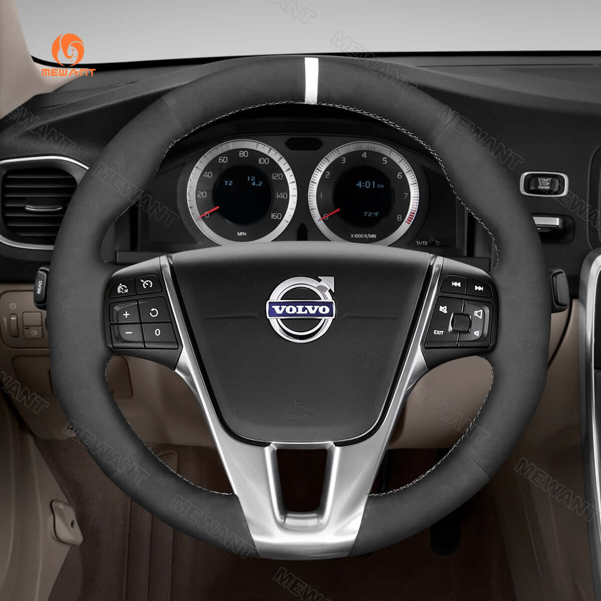 MEWANT Steering Wheel Cover for Volvo S60 V40 V60 V70 XC60 2014 - Alcantara, Leather, Carbon Fiber, Easy Install, Non - Slip, Best Steering Wheel Cover