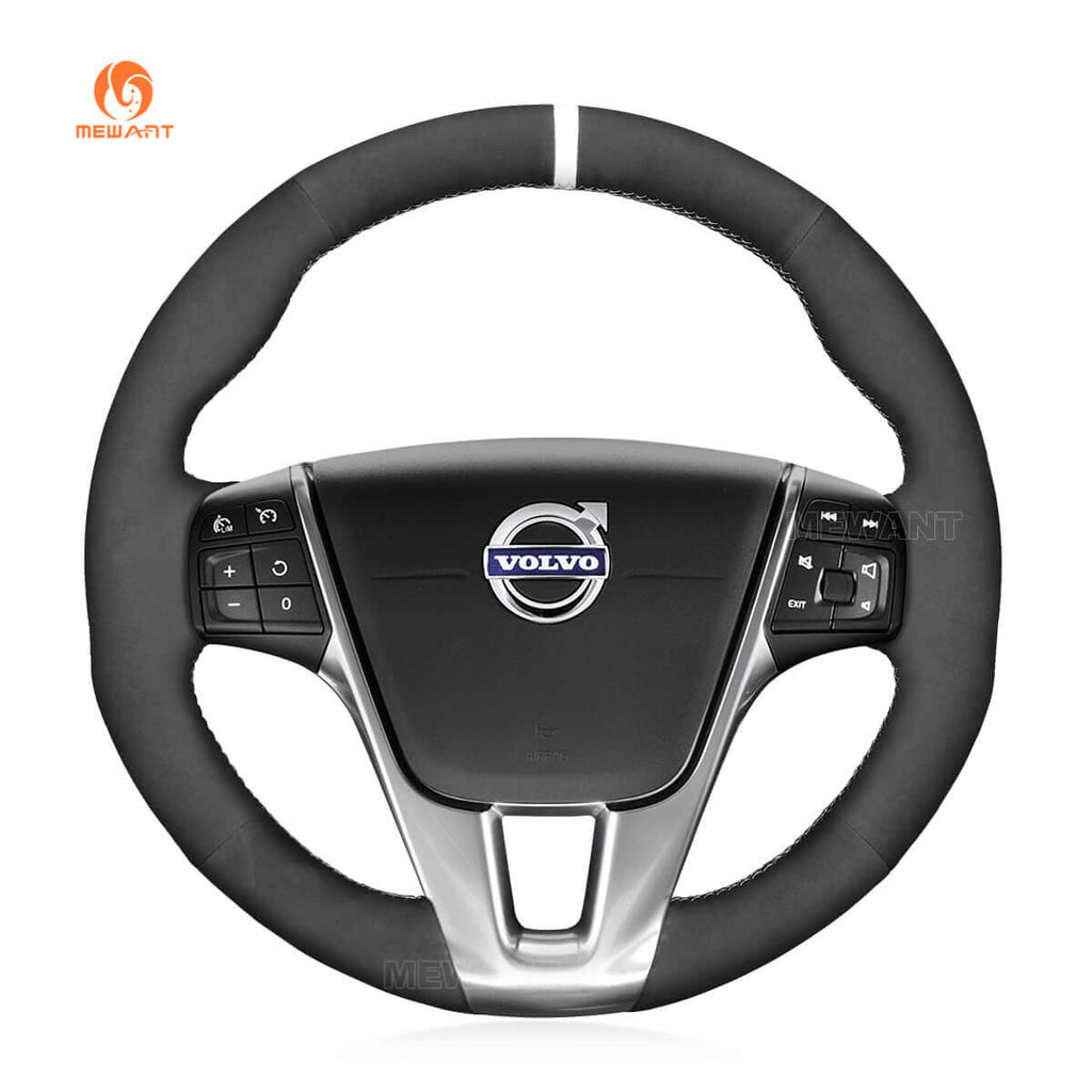 MEWANT Steering Wheel Cover for Volvo S60 V40 V60 V70 XC60 XC70 S80 2010 - 2018 - Alcantara, Leather, Carbon Fiber, Easy Install, Non - Slip, Best Steering Wheel Cover