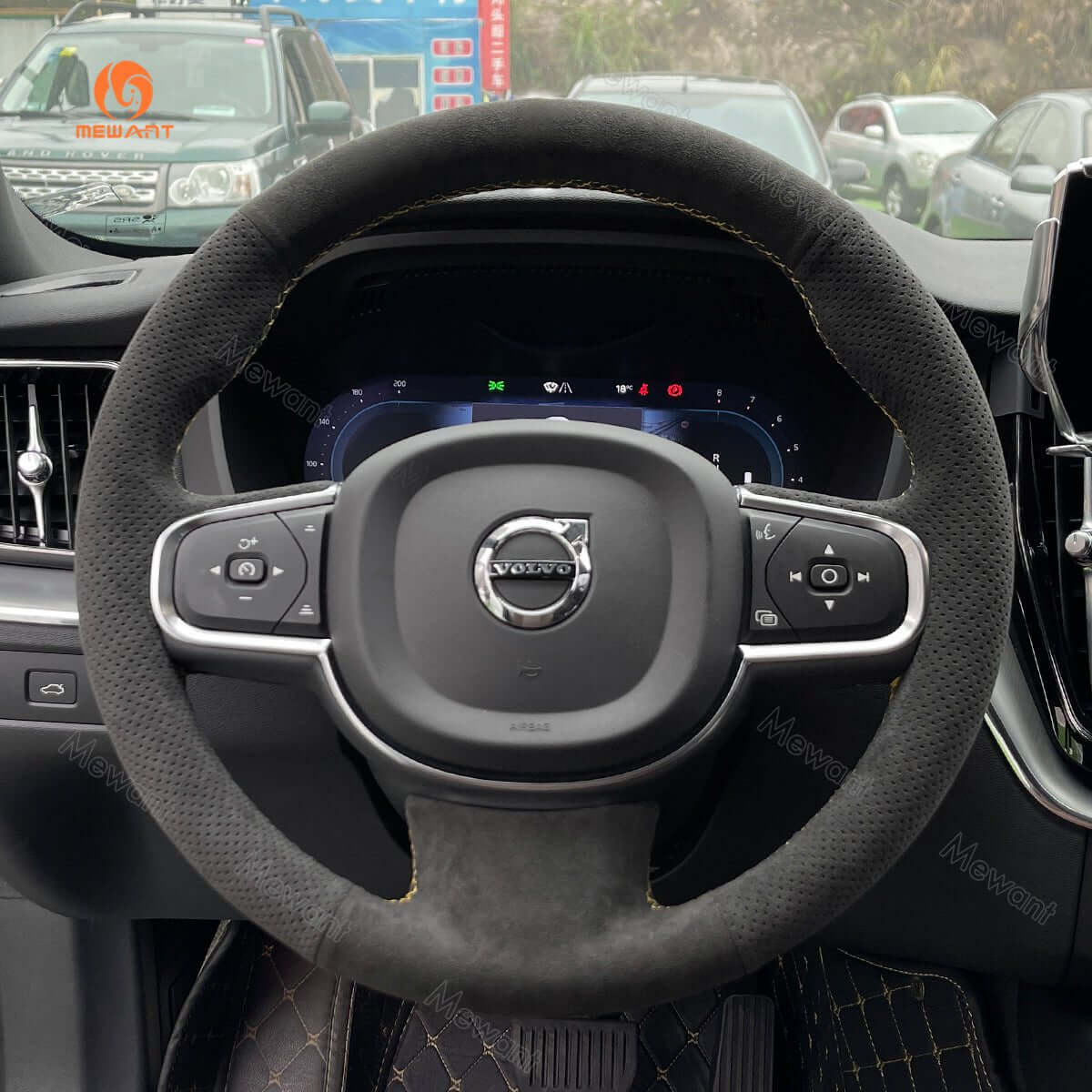 MEWANT Steering Wheel Cover for Volvo XC90 2015 - 2017 - Alcantara, Leather, Carbon Fiber, Easy Install, Non - Slip, Best Steering Wheel Cover
