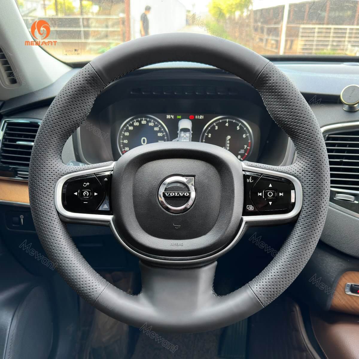 MEWANT Steering Wheel Cover for Volvo XC90 2015 - 2017 - Alcantara, Leather, Carbon Fiber, Easy Install, Non - Slip, Best Steering Wheel Cover