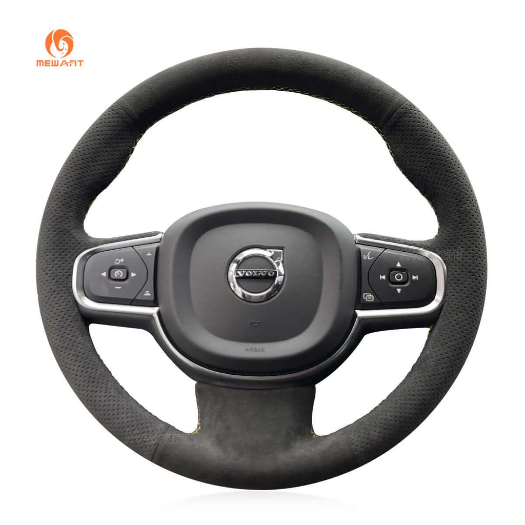 MEWANT Steering Wheel Cover for Volvo XC90 2015 - 2017 - Alcantara, Leather, Carbon Fiber, Easy Install, Non - Slip, Best Steering Wheel Cover