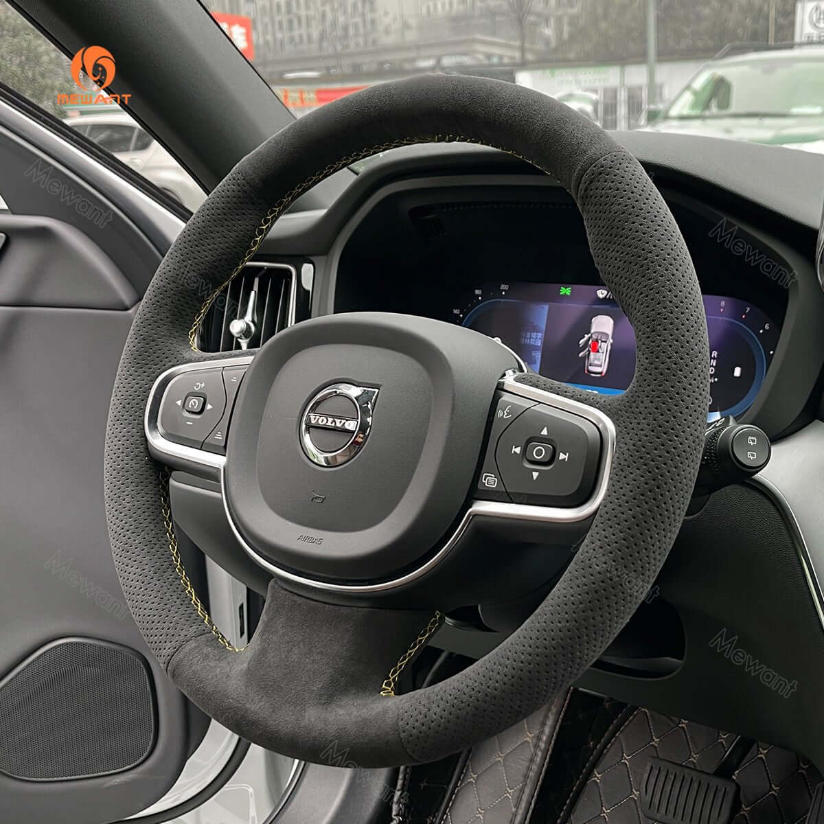 MEWANT Steering Wheel Cover for Volvo XC90 2015 - 2017 - Alcantara, Leather, Carbon Fiber, Easy Install, Non - Slip, Best Steering Wheel Cover