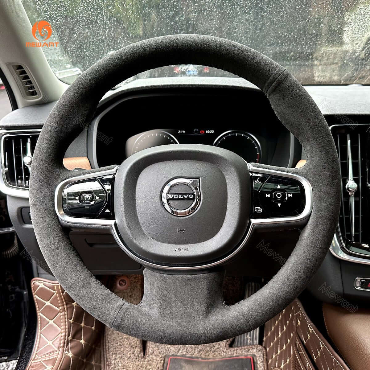 MEWANT Steering Wheel Cover for Volvo XC90 2015 - 2017 - Alcantara, Leather, Carbon Fiber, Easy Install, Non - Slip, Best Steering Wheel Cover