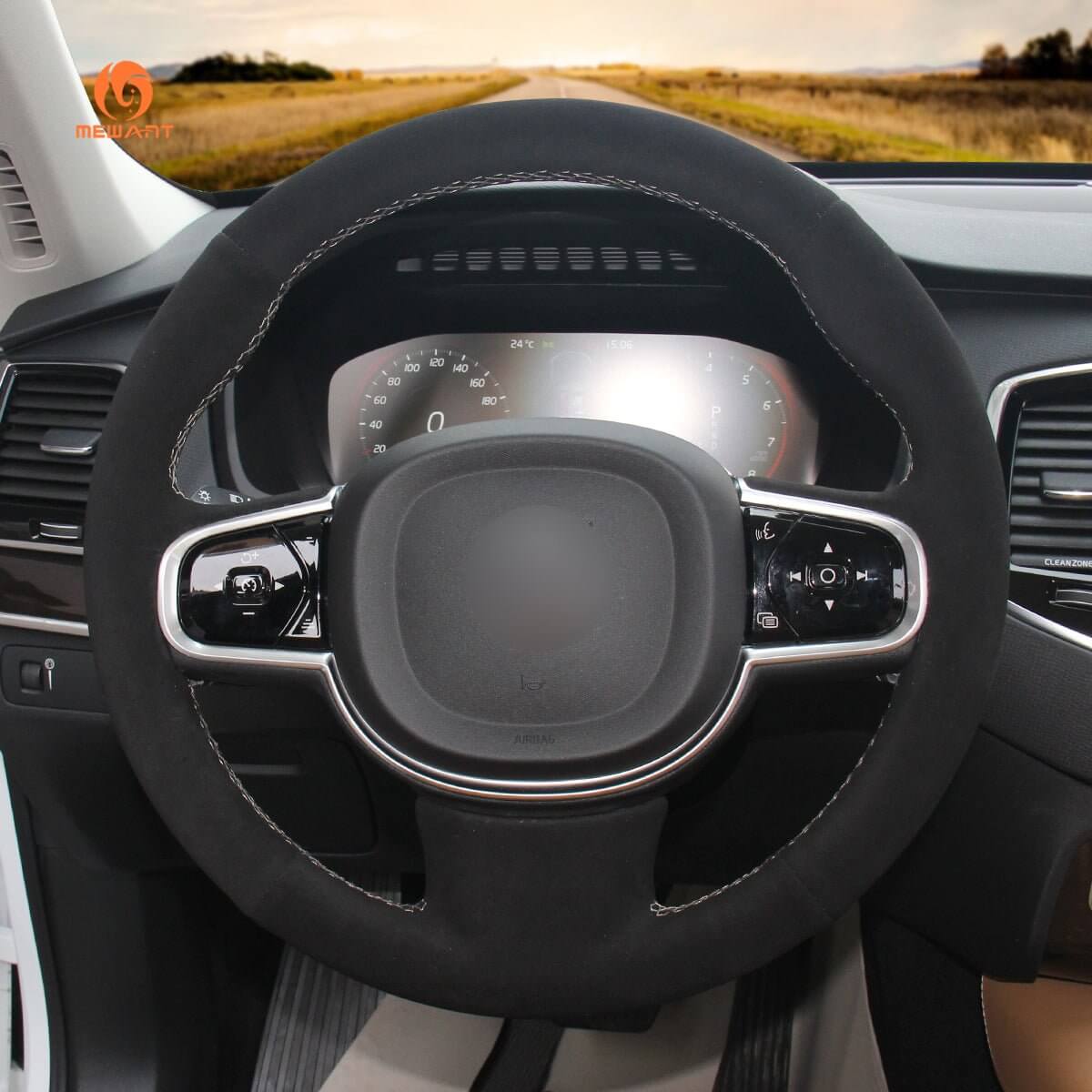 MEWANT Steering Wheel Cover for Volvo XC90 2015 - 2017 - Alcantara, Leather, Carbon Fiber, Easy Install, Non - Slip, Best Steering Wheel Cover