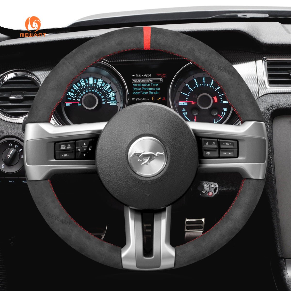 MEWANT Suede Alcantara Car Steering Wheel Cover for Ford Mustang 2009 - 2014 - Alcantara, Leather, Carbon Fiber, Easy Install, Non - Slip, Best Steering Wheel Cover