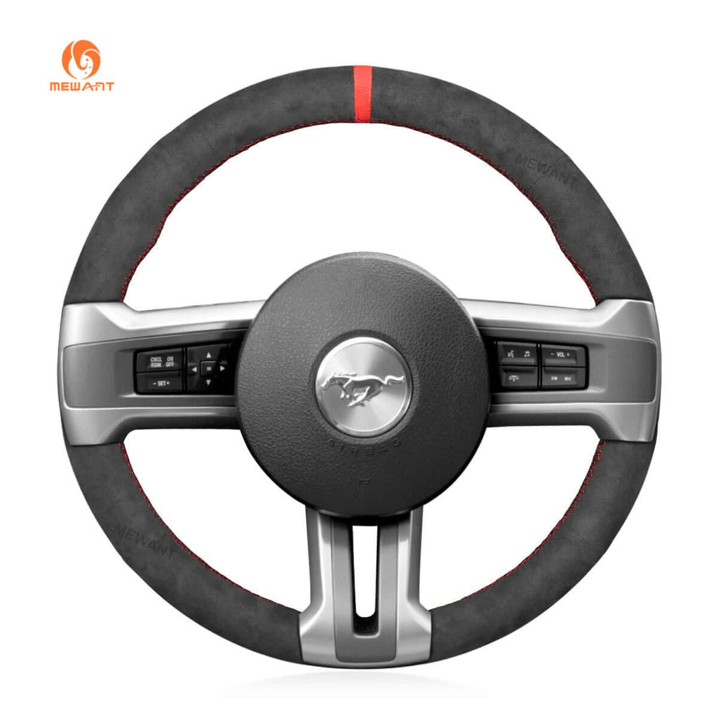 MEWANT Suede Alcantara Car Steering Wheel Cover for Ford Mustang 2009 - 2014 - Alcantara, Leather, Carbon Fiber, Easy Install, Non - Slip, Best Steering Wheel Cover