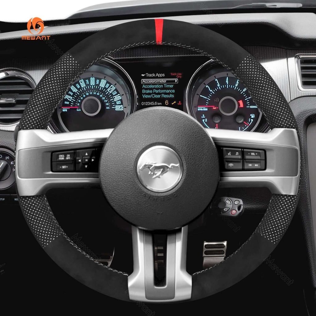 MEWANT Suede Alcantara Car Steering Wheel Cover for Ford Mustang 2009 - 2014 - Alcantara, Leather, Carbon Fiber, Easy Install, Non - Slip, Best Steering Wheel Cover