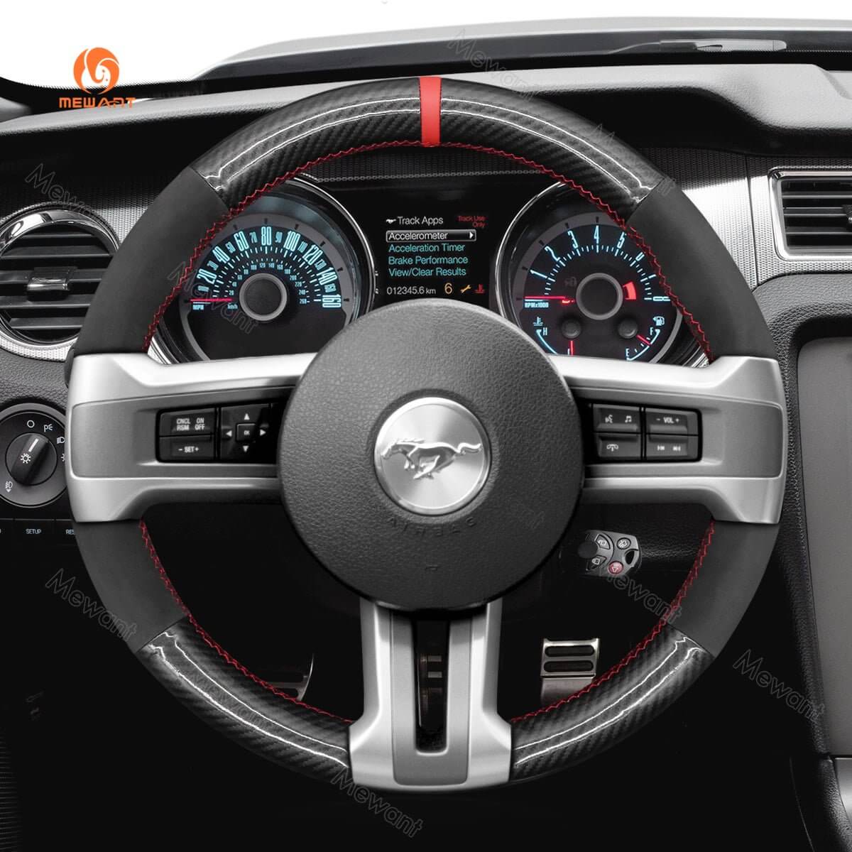 MEWANT Suede Alcantara Car Steering Wheel Cover for Ford Mustang 2009 - 2014 - Alcantara, Leather, Carbon Fiber, Easy Install, Non - Slip, Best Steering Wheel Cover