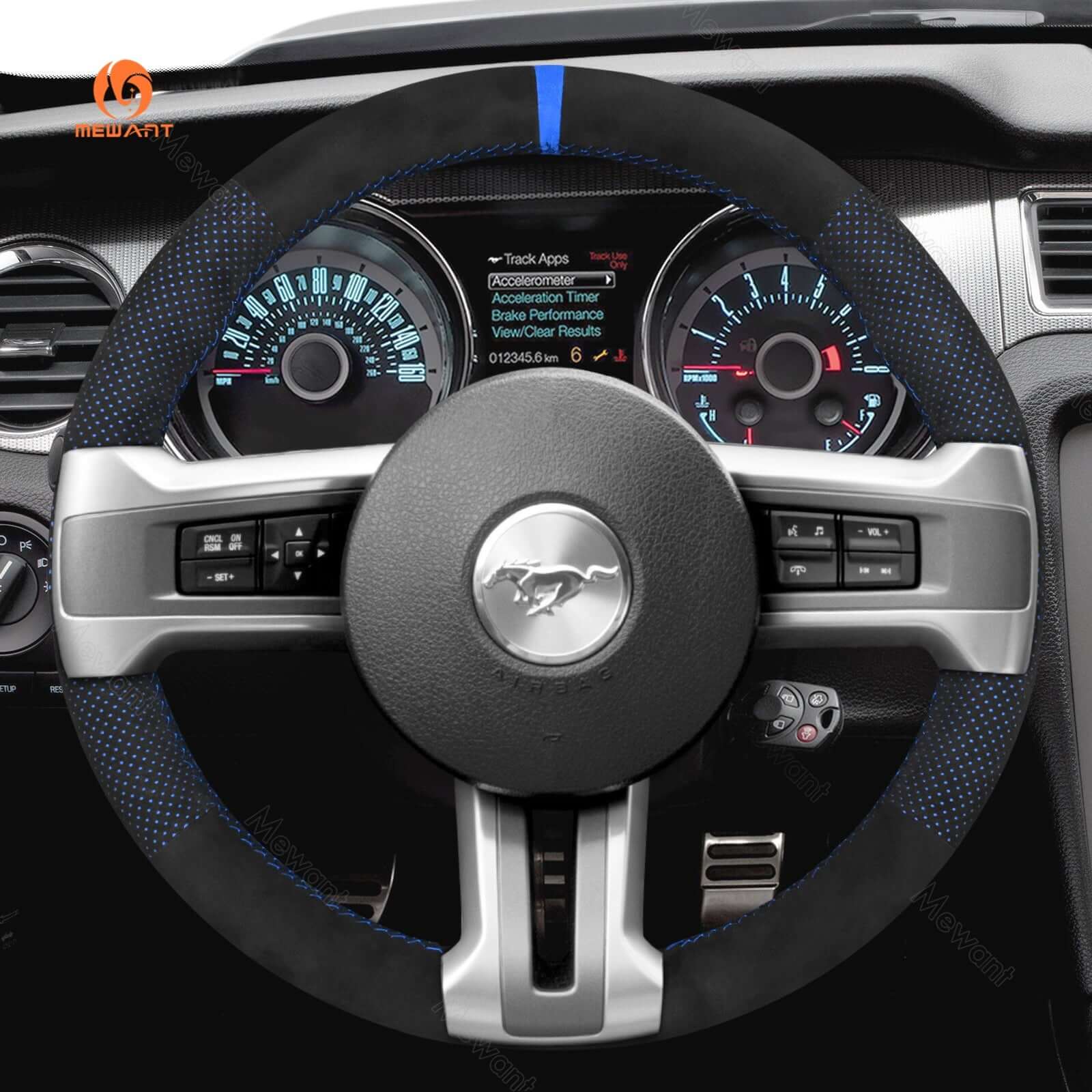 MEWANT Suede Alcantara Car Steering Wheel Cover for Ford Mustang 2009 - 2014 - Alcantara, Leather, Carbon Fiber, Easy Install, Non - Slip, Best Steering Wheel Cover