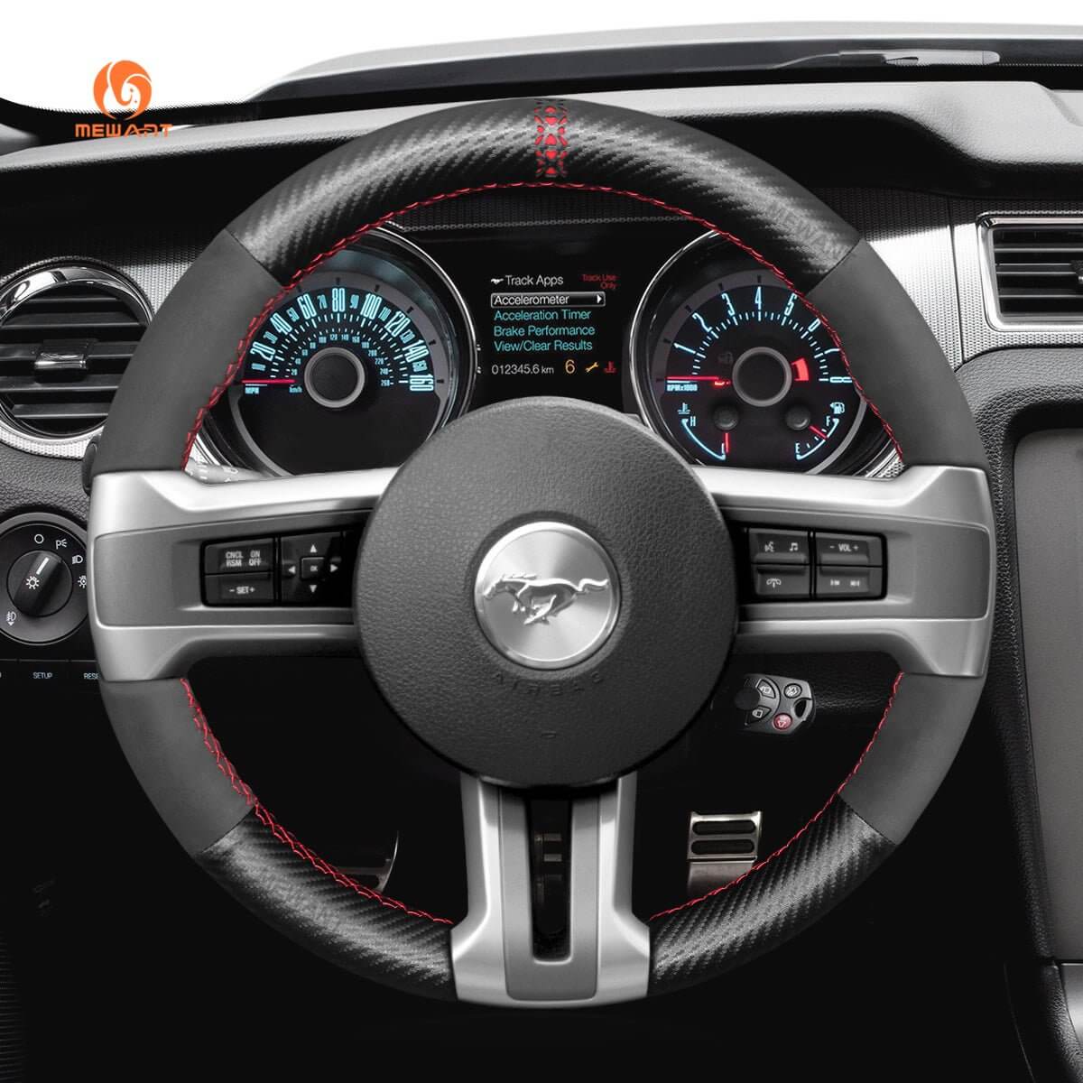 MEWANT Suede Alcantara Car Steering Wheel Cover for Ford Mustang 2009 - 2014 - Alcantara, Leather, Carbon Fiber, Easy Install, Non - Slip, Best Steering Wheel Cover