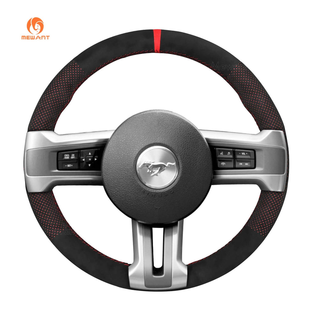 MEWANT Suede Alcantara Car Steering Wheel Cover for Ford Mustang 2009 - 2014 - Alcantara, Leather, Carbon Fiber, Easy Install, Non - Slip, Best Steering Wheel Cover