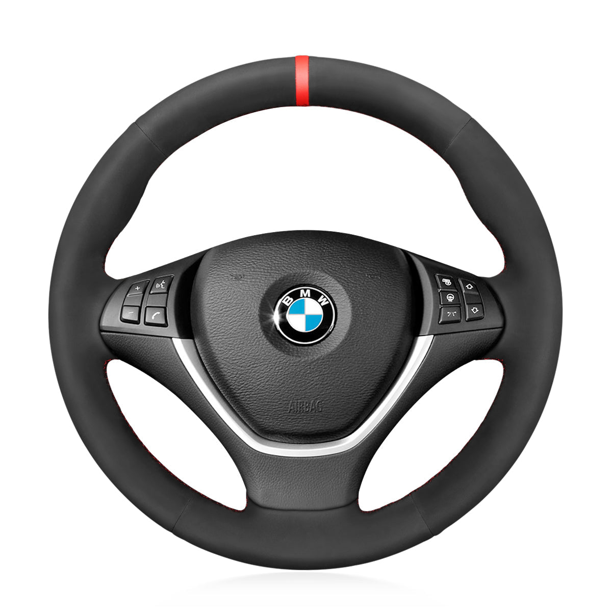MEWANT Suede Athsuede Car Steering Wheel Cover for BMW X5 E70 2006 - 2013 X6 E71 2008 - 2014 / E72 (ActiveHybrid X6) 2009 - 2010 - Alcantara, Leather, Carbon Fiber, Easy Install, Non - Slip, Best Steering Wheel Cover
