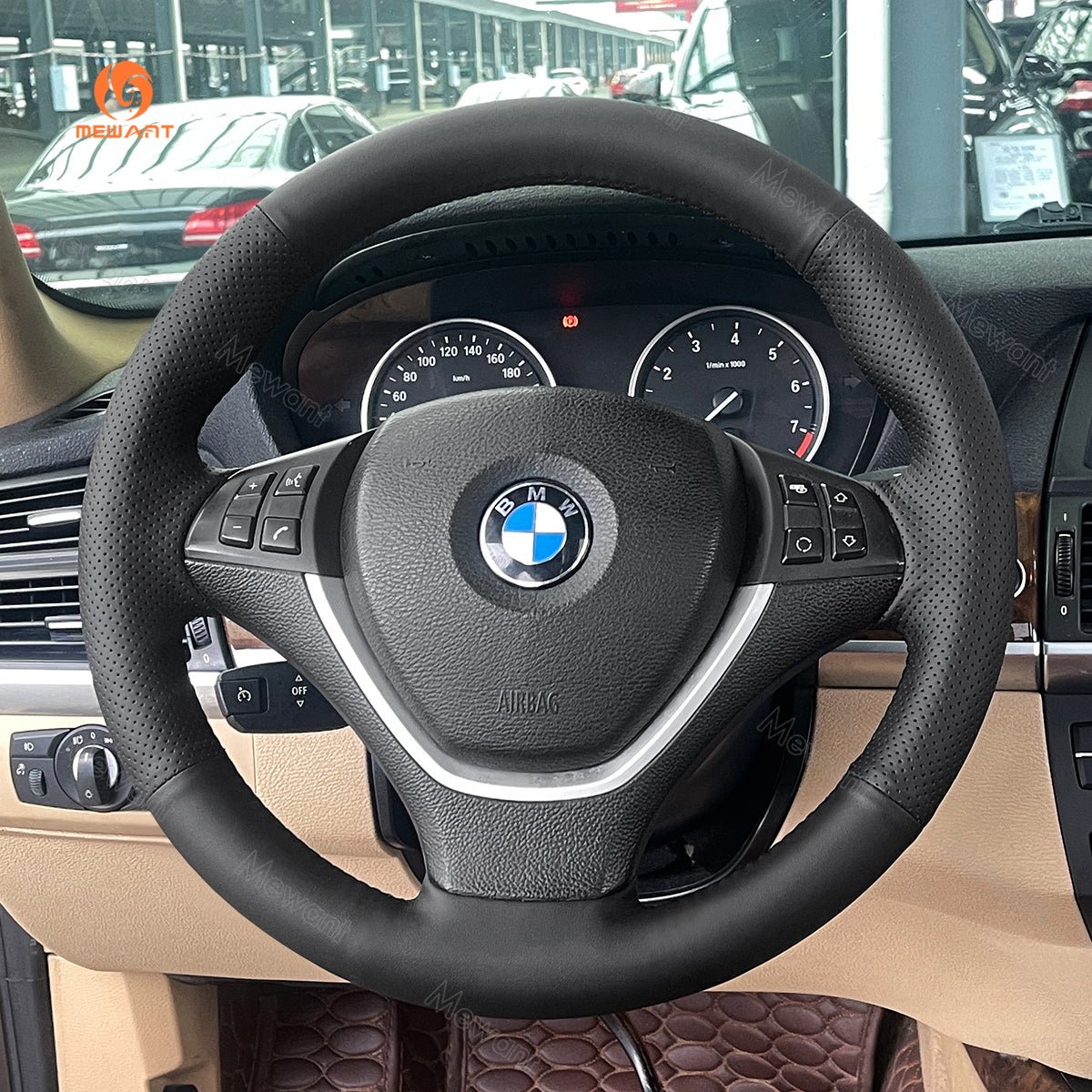 MEWANT Suede Athsuede Car Steering Wheel Cover for BMW X5 E70 2006 - 2013 X6 E71 2008 - 2014 / E72 (ActiveHybrid X6) 2009 - 2010 - Alcantara, Leather, Carbon Fiber, Easy Install, Non - Slip, Best Steering Wheel Cover
