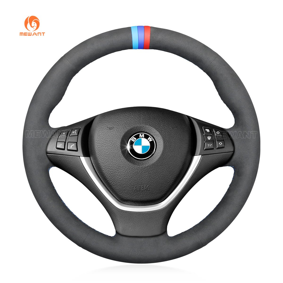 MEWANT Suede Athsuede Car Steering Wheel Cover for BMW X5 E70 2006 - 2013 X6 E71 2008 - 2014 / E72 (ActiveHybrid X6) 2009 - 2010 - Alcantara, Leather, Carbon Fiber, Easy Install, Non - Slip, Best Steering Wheel Cover