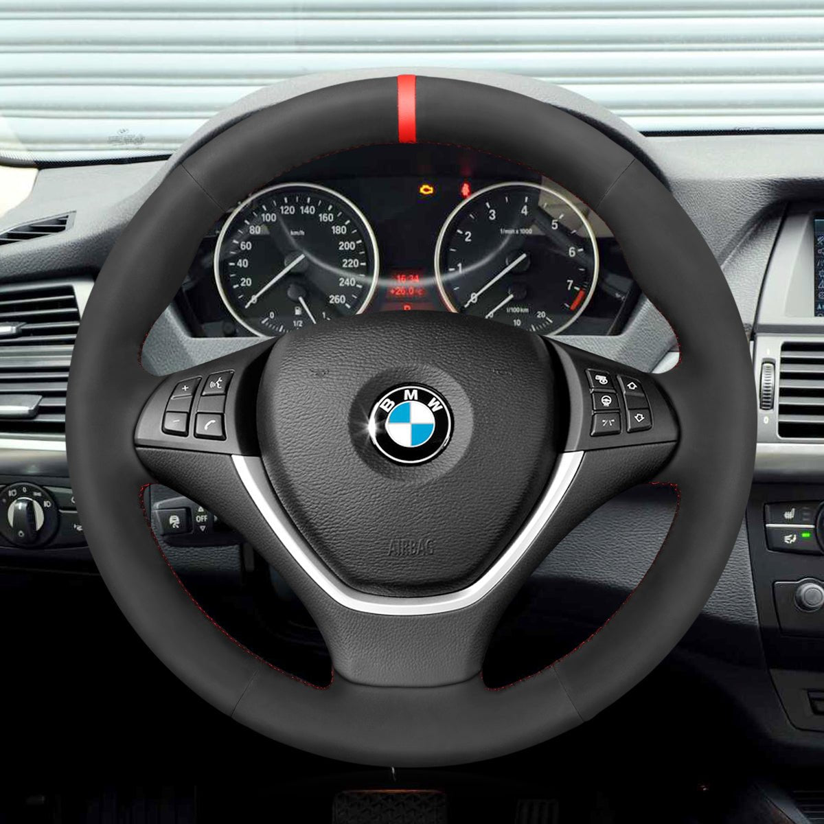 MEWANT Suede Athsuede Car Steering Wheel Cover for BMW X5 E70 2006 - 2013 X6 E71 2008 - 2014 / E72 (ActiveHybrid X6) 2009 - 2010 - Alcantara, Leather, Carbon Fiber, Easy Install, Non - Slip, Best Steering Wheel Cover