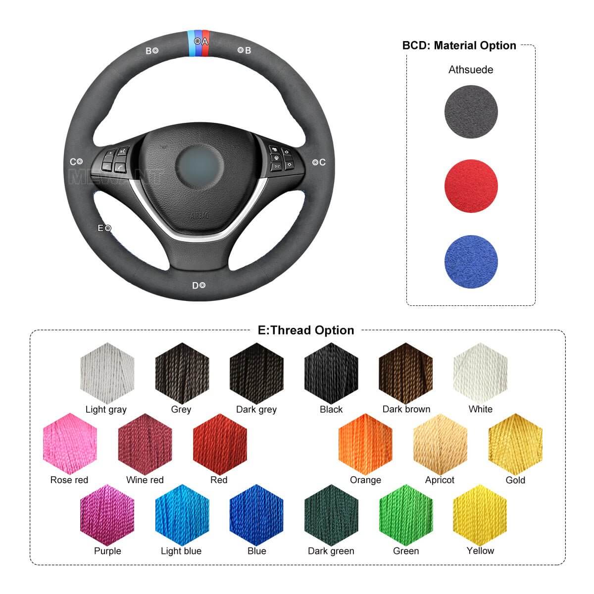 MEWANT Suede Athsuede Car Steering Wheel Cover for BMW X5 E70 2006 - 2013 X6 E71 2008 - 2014 / E72 (ActiveHybrid X6) 2009 - 2010 - Alcantara, Leather, Carbon Fiber, Easy Install, Non - Slip, Best Steering Wheel Cover