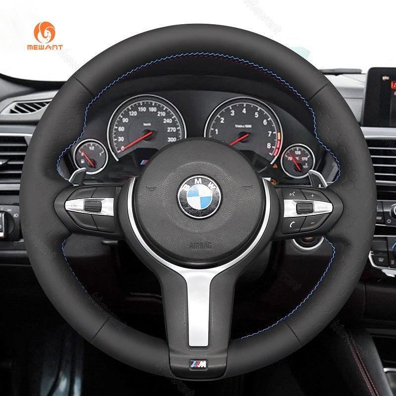MEWANT Suede or Alcantara Car Steering Wheel Cover for BMW M Sport F30 F31 F34 F10 F11 F07 / F12 F13 F06 X3 F25 X4 F26 X5 F15 F16 F45 F46 F22 F23 - Alcantara, Leather, Carbon Fiber, Easy Install, Non - Slip, Best Steering Wheel Cover