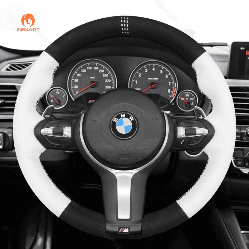 MEWANT Suede or Alcantara Car Steering Wheel Cover for BMW M Sport F30 F31 F34 F10 F11 F07 / F12 F13 F06 X3 F25 X4 F26 X5 F15 F16 F45 F46 F22 F23 - Alcantara, Leather, Carbon Fiber, Easy Install, Non - Slip, Best Steering Wheel Cover