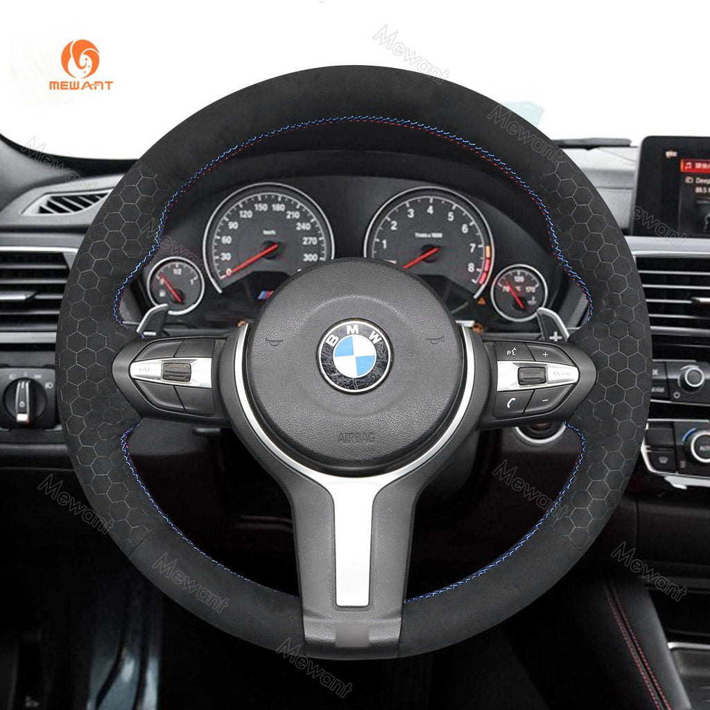 MEWANT Suede or Alcantara Car Steering Wheel Cover for BMW M Sport F30 F31 F34 F10 F11 F07 / F12 F13 F06 X3 F25 X4 F26 X5 F15 F16 F45 F46 F22 F23 - Alcantara, Leather, Carbon Fiber, Easy Install, Non - Slip, Best Steering Wheel Cover