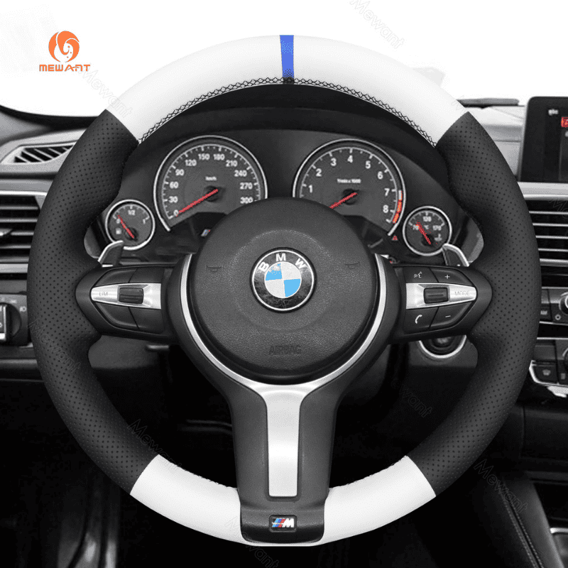 MEWANT Suede or Alcantara Car Steering Wheel Cover for BMW M Sport F30 F31 F34 F10 F11 F07 / F12 F13 F06 X3 F25 X4 F26 X5 F15 F16 F45 F46 F22 F23 - Alcantara, Leather, Carbon Fiber, Easy Install, Non - Slip, Best Steering Wheel Cover