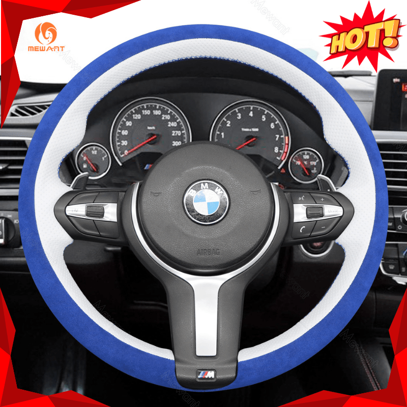 MEWANT Suede or Alcantara Car Steering Wheel Cover for BMW M Sport F30 F31 F34 F10 F11 F07 / F12 F13 F06 X3 F25 X4 F26 X5 F15 F16 F45 F46 F22 F23 - Alcantara, Leather, Carbon Fiber, Easy Install, Non - Slip, Best Steering Wheel Cover