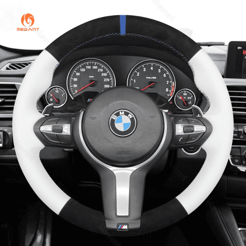 MEWANT Suede or Alcantara Car Steering Wheel Cover for BMW M Sport F30 F31 F34 F10 F11 F07 / F12 F13 F06 X3 F25 X4 F26 X5 F15 F16 F45 F46 F22 F23 - Alcantara, Leather, Carbon Fiber, Easy Install, Non - Slip, Best Steering Wheel Cover