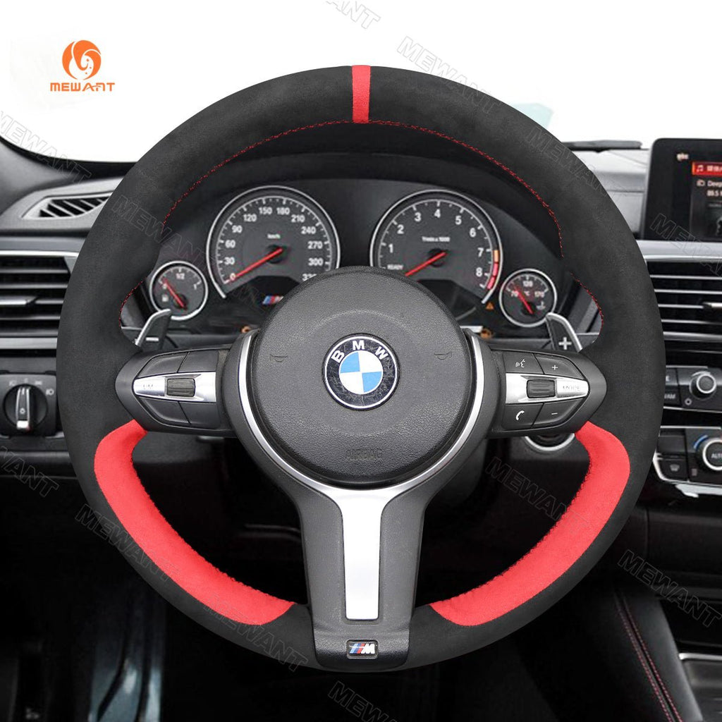 MEWANT Suede or Alcantara Car Steering Wheel Cover for BMW M Sport F30 F31 F34 F10 F11 F07 / F12 F13 F06 X3 F25 X4 F26 X5 F15 F16 F45 F46 F22 F23 - Alcantara, Leather, Carbon Fiber, Easy Install, Non - Slip, Best Steering Wheel Cover
