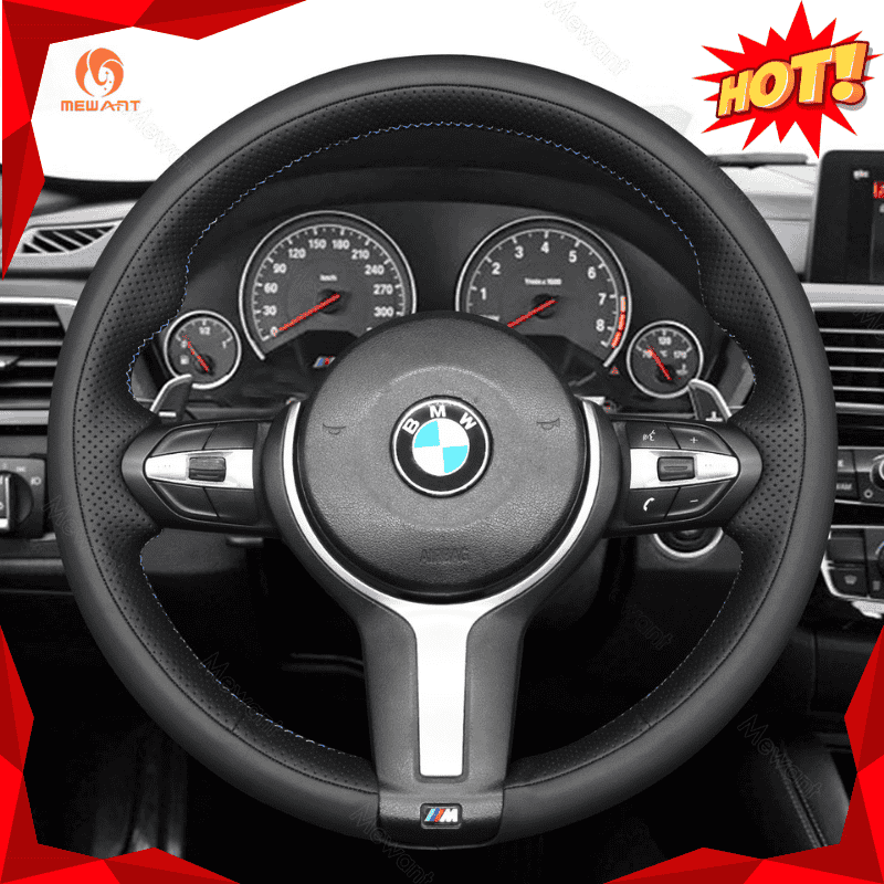 MEWANT Suede or Alcantara Car Steering Wheel Cover for BMW M Sport F30 F31 F34 F10 F11 F07 / F12 F13 F06 X3 F25 X4 F26 X5 F15 F16 F45 F46 F22 F23 - Alcantara, Leather, Carbon Fiber, Easy Install, Non - Slip, Best Steering Wheel Cover