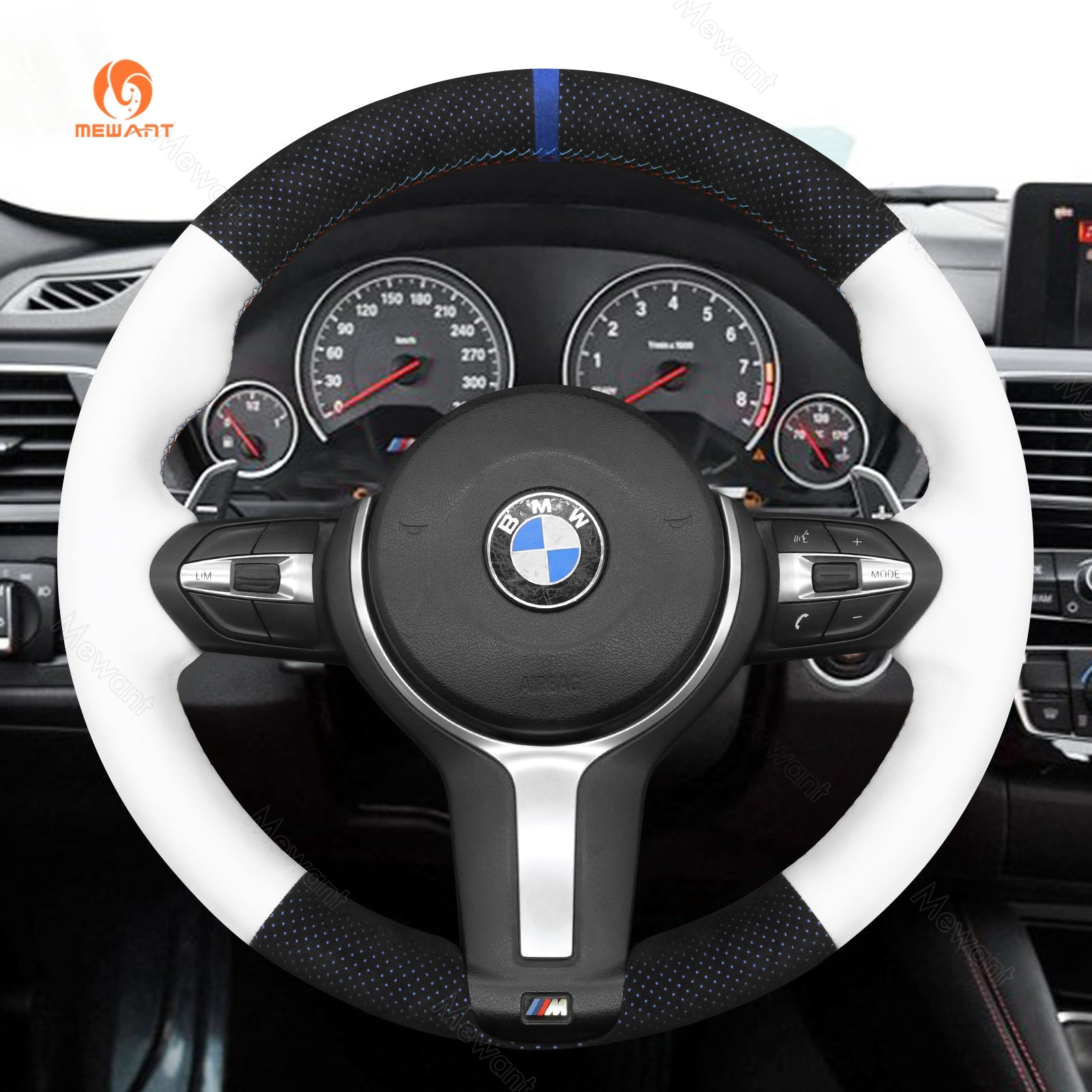 MEWANT Suede or Alcantara Car Steering Wheel Cover for BMW M Sport F30 F31 F34 F10 F11 F07 / F12 F13 F06 X3 F25 X4 F26 X5 F15 F16 F45 F46 F22 F23 - Alcantara, Leather, Carbon Fiber, Easy Install, Non - Slip, Best Steering Wheel Cover
