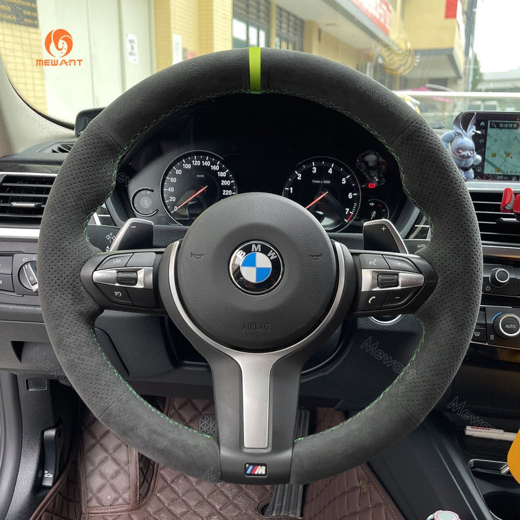 MEWANT Suede or Alcantara Car Steering Wheel Cover for BMW M Sport F30 F31 F34 F10 F11 F07 / F12 F13 F06 X3 F25 X4 F26 X5 F15 F16 F45 F46 F22 F23 - Alcantara, Leather, Carbon Fiber, Easy Install, Non - Slip, Best Steering Wheel Cover