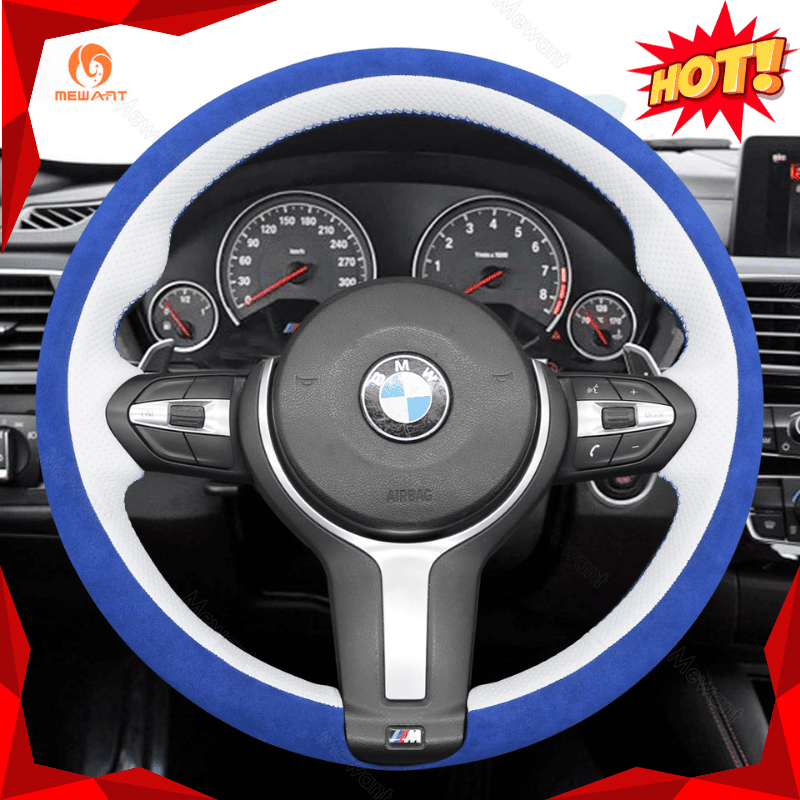 MEWANT Suede or Alcantara Car Steering Wheel Cover for BMW M Sport F30 F31 F34 F10 F11 F07 / F12 F13 F06 X3 F25 X4 F26 X5 F15 F16 F45 F46 F22 F23 - Alcantara, Leather, Carbon Fiber, Easy Install, Non - Slip, Best Steering Wheel Cover