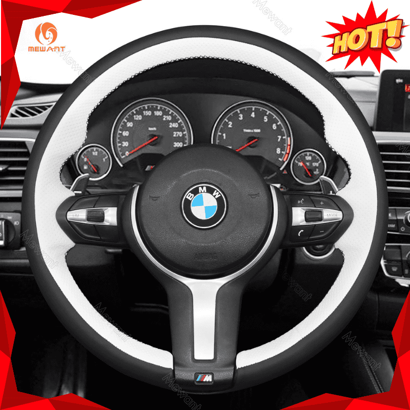 MEWANT Suede or Alcantara Car Steering Wheel Cover for BMW M Sport F30 F31 F34 F10 F11 F07 / F12 F13 F06 X3 F25 X4 F26 X5 F15 F16 F45 F46 F22 F23 - Alcantara, Leather, Carbon Fiber, Easy Install, Non - Slip, Best Steering Wheel Cover