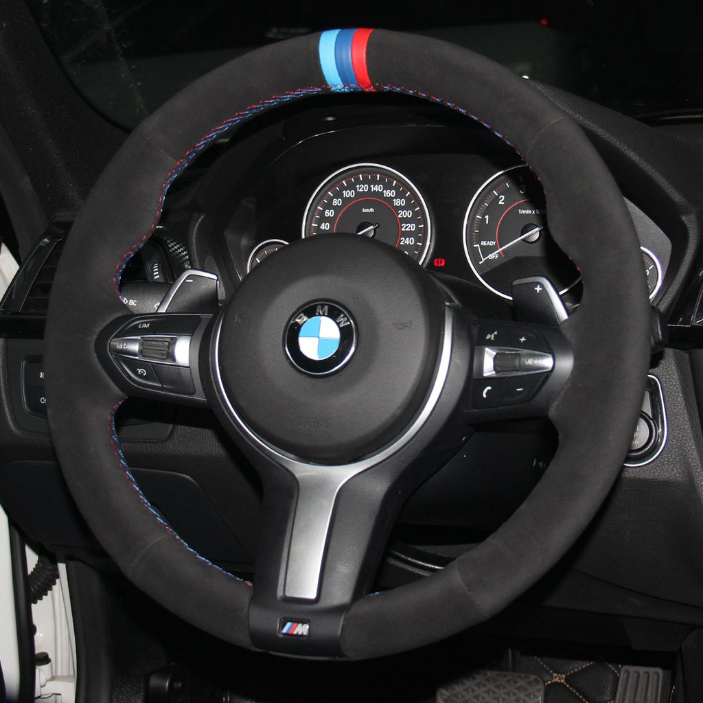 MEWANT Suede or Alcantara Car Steering Wheel Cover for BMW M Sport F30 F31 F34 F10 F11 F07 / F12 F13 F06 X3 F25 X4 F26 X5 F15 F16 F45 F46 F22 F23 - Alcantara, Leather, Carbon Fiber, Easy Install, Non - Slip, Best Steering Wheel Cover