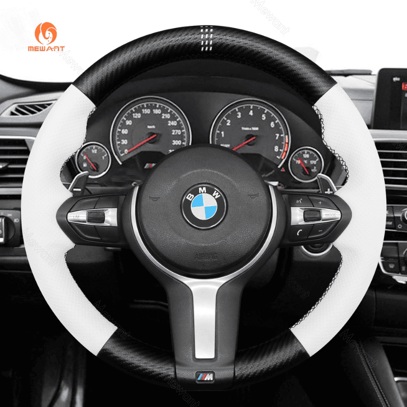 MEWANT Suede or Alcantara Car Steering Wheel Cover for BMW M Sport F30 F31 F34 F10 F11 F07 / F12 F13 F06 X3 F25 X4 F26 X5 F15 F16 F45 F46 F22 F23 - Alcantara, Leather, Carbon Fiber, Easy Install, Non - Slip, Best Steering Wheel Cover