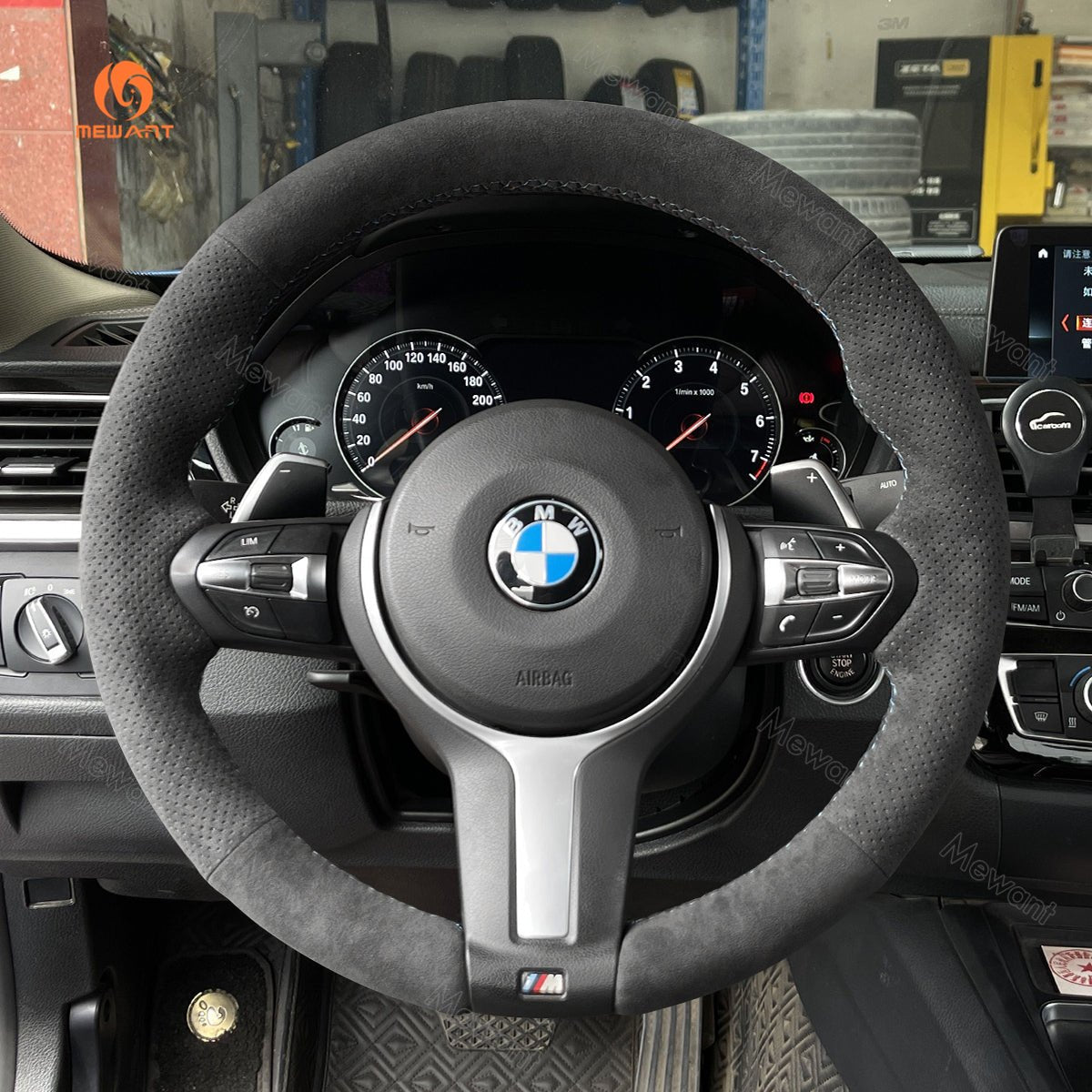MEWANT Suede or Alcantara Car Steering Wheel Cover for BMW M Sport F30 F31 F34 F10 F11 F07 / F12 F13 F06 X3 F25 X4 F26 X5 F15 F16 F45 F46 F22 F23 - Alcantara, Leather, Carbon Fiber, Easy Install, Non - Slip, Best Steering Wheel Cover