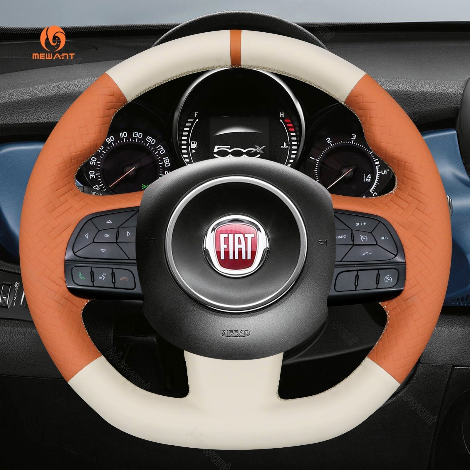 MEWANTCar Steering Wheel Cover for Fiat 500X 2014 - 2021 - Alcantara, Leather, Carbon Fiber, Easy Install, Non - Slip, Best Steering Wheel Cover