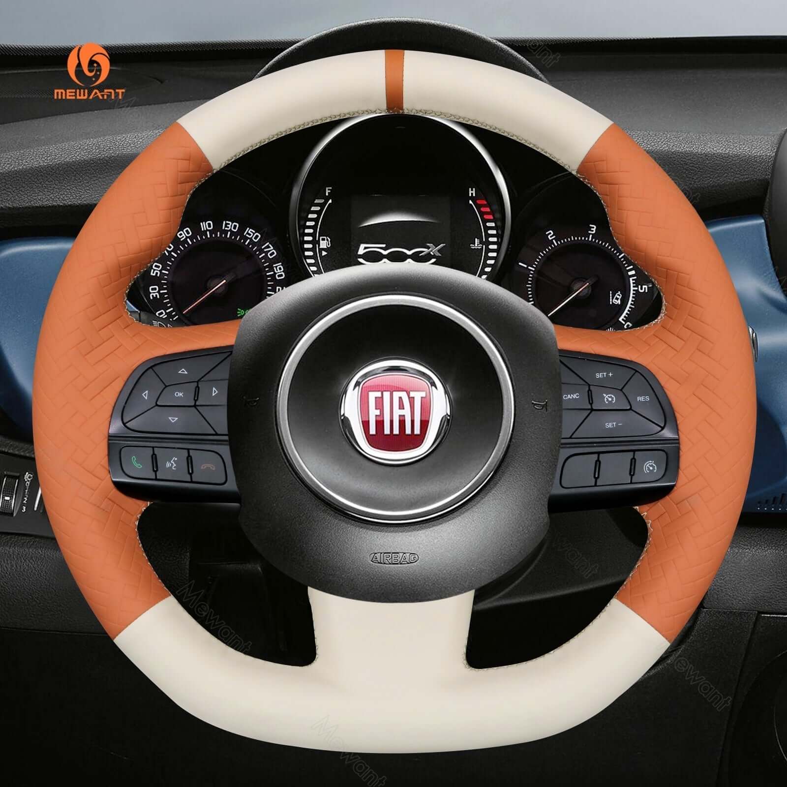 MEWANTCar Steering Wheel Cover for Fiat 500X 2014 - 2021 - Alcantara, Leather, Carbon Fiber, Easy Install, Non - Slip, Best Steering Wheel Cover