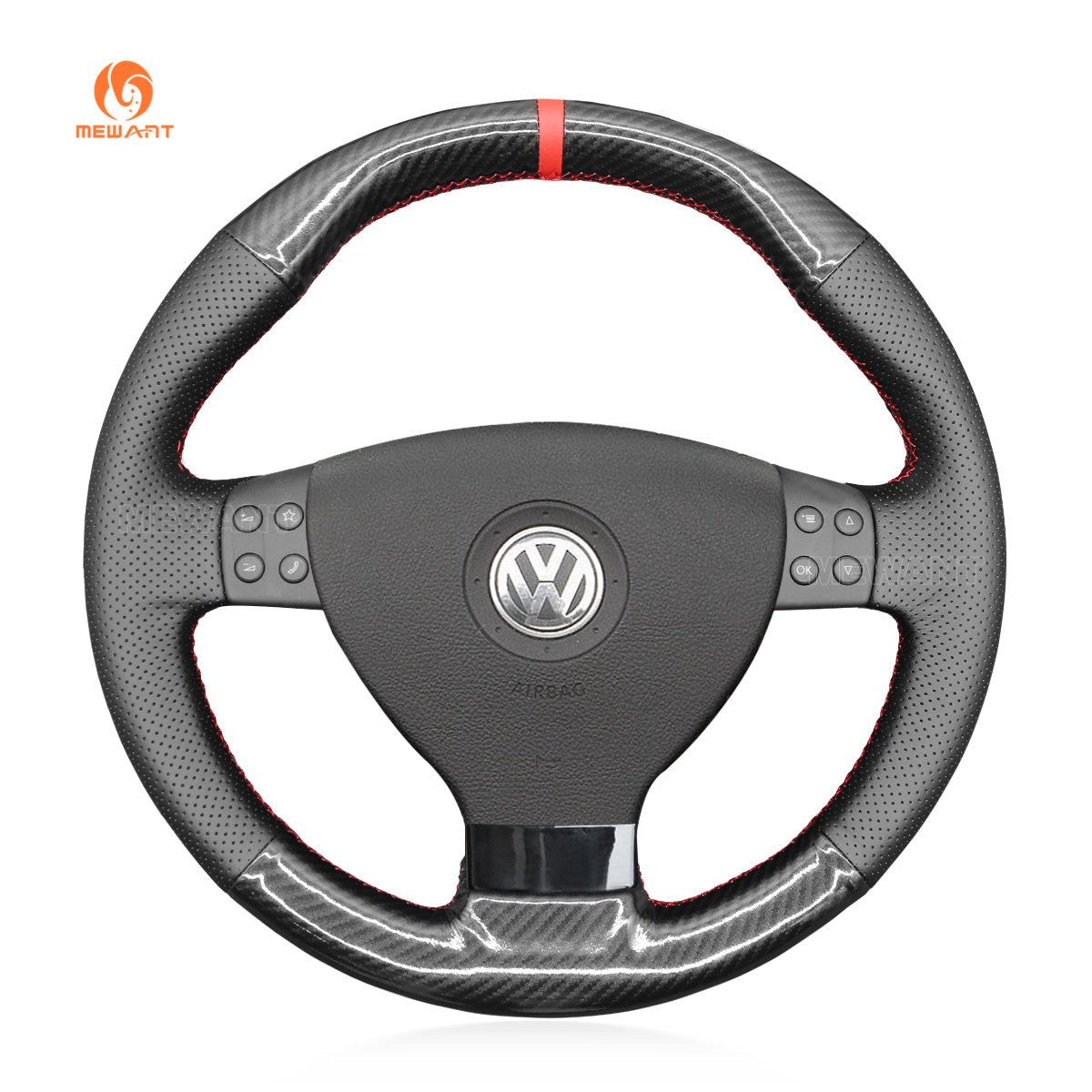 NEWANT Hand Stitch Black Leather Suede Carbon Fiber Car Steering Wheel Cover for Volkswagen VW EOS MK5 2005 - 2008 - Mewant Cover